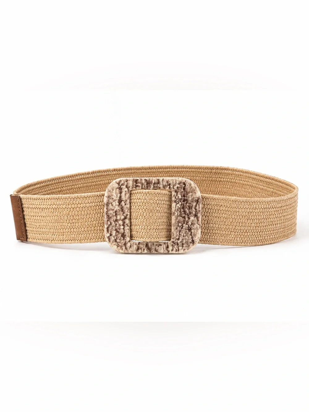 Zara Tan Woven Stretch Belt with Marbled Buckle